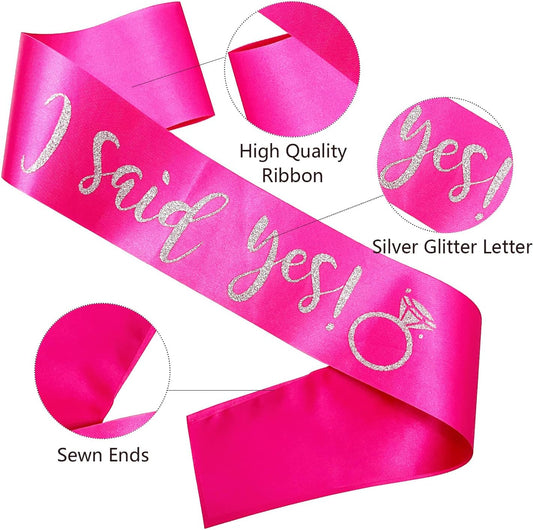 I Said Yes Sash for Women, Engagement Proposal Bachelorette Party Sash for Bridal Shower Wedding Party Favors Accessories Supplies Engagement Gifts for Bride to Be,Hot Pink