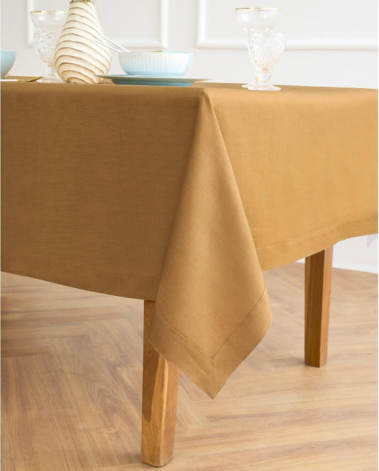 Solino Home Linen Tablecloth for Rectangle Tables 60 x 108 Inch - 100% Pure Linen Caramel Table Cloth - Fete, Machine Washable Cloth Tablecloth for Fall, Autumn, Thanksgiving