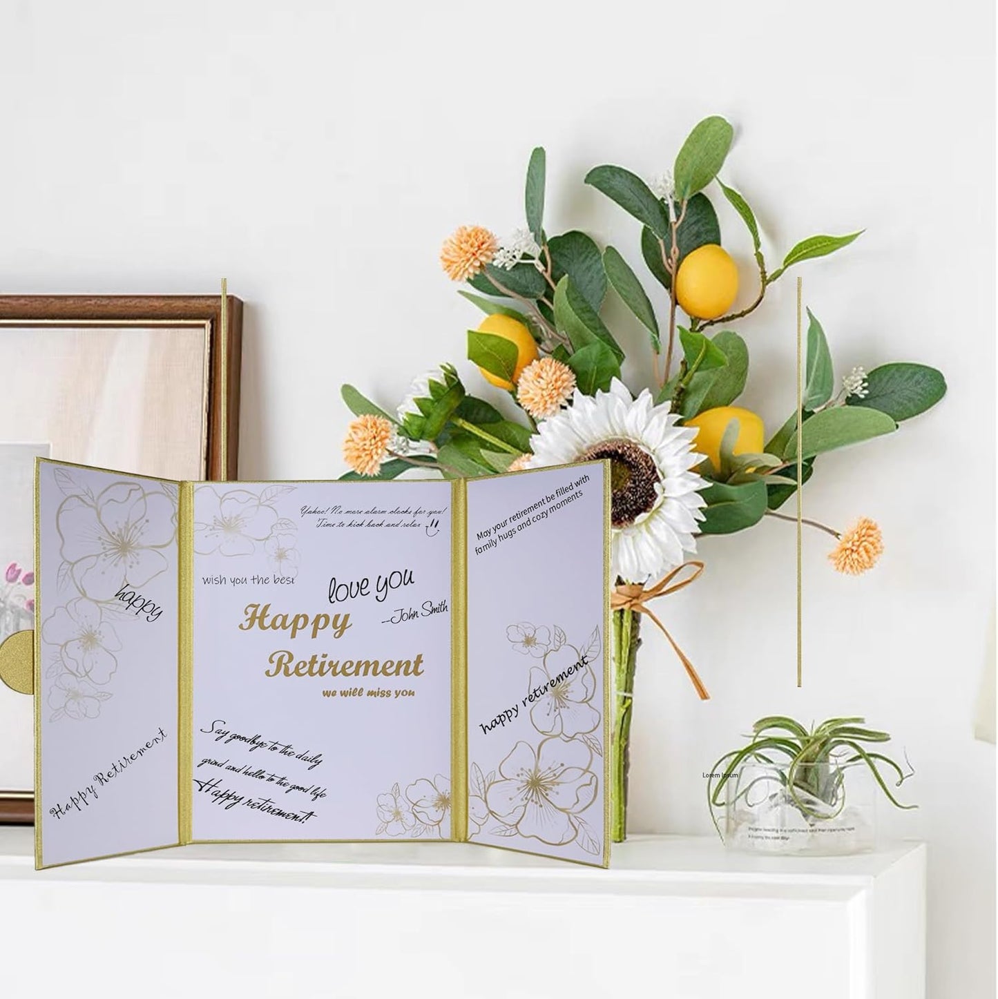 Large Retirement Card for Man Woman, Gold Happy Retirement Gifts - Guest Book Alternative, Happy Farewell Party Decorations Signature Board Book for Retired Party Decorations(Gold)