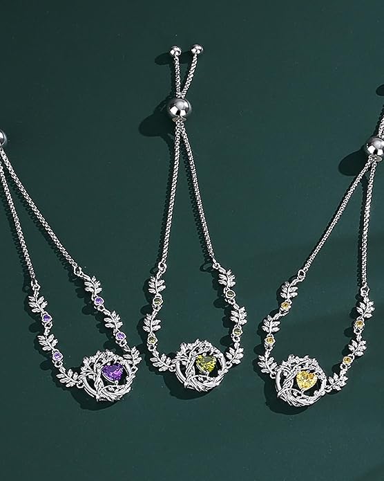FANCIME Valentines Day Gift Tree of life Birthstone Bracelet for Women Sterling Silver Tree Jewelry Birthstone Charm Bracelet Gemstone Anniversary Birthday Gifts for Wife Mom Her