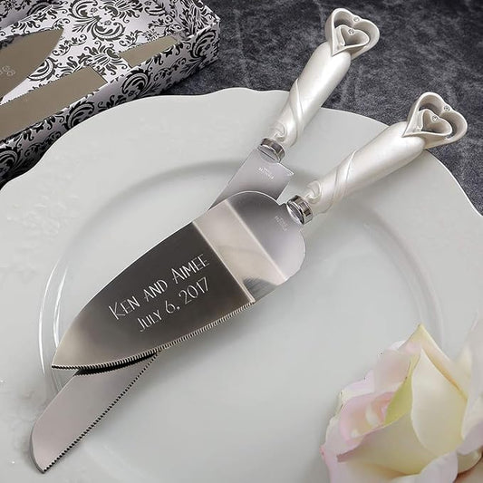 GIFTS INFINITY Personalized Wedding Cake Knife and Server Set with Engraving – Cake Cutting Utensil Set, Keepsake Gift for Wedding, Anniversary, Reception, Birthday & Other Occasions (2401)