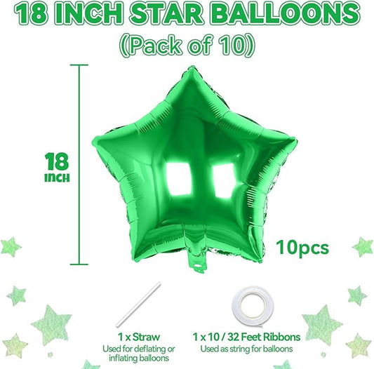 Green Star Balloons Foil, 10PCS Green Foil Stars Shape Balloons, 18 Inch Metallic Stars Balloon for Helium Pentagram Balloon for Birthday, Anniversary, Jungle Theme, Christmas Party Decoration