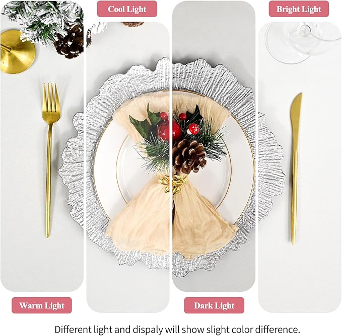 50 Pack Silver Charger Plates Bulk, 13" Plastic Reef Chargers for Dinner Plates, Round Charger Plate with Floral Reef Design for Dinner Wedding Party Table Setting Decoration