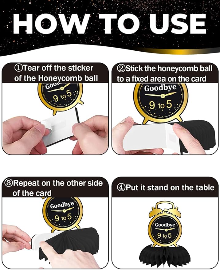 Retirement Party Table Decorations – 9PCS Black and Gold Retirement Centerpieces for Table, Happy Retirement Party Decorations for Office, Men and Women Farewell Decor
