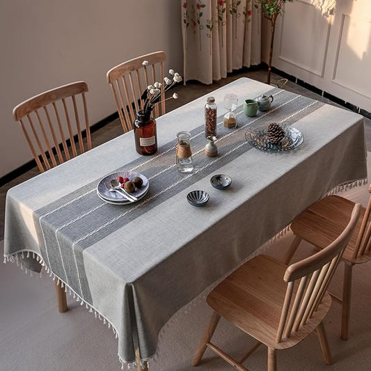 Deep Dream Tablecloth, Embroidered Waterproof Table Cloth Cotton Linen Wrinkle Free Anti-Fading Tablecloths Washable Dust-Proof Table Cover for Kitchen Dinning Party Christmas, 55 x 86 Inch - New Gray