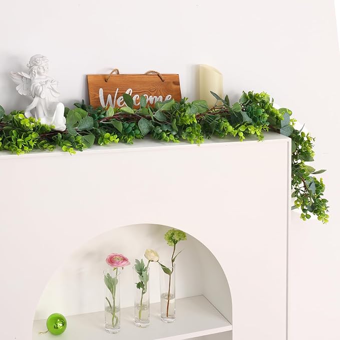 JPSOR 4pcs 26.4ft Artificial Eucalyptus Garland Greenery Garland Fake Eucalyptus Leaves for Wedding Arch Farmhouse Mantle Table Runner Centerpiece Home Party Christmas
