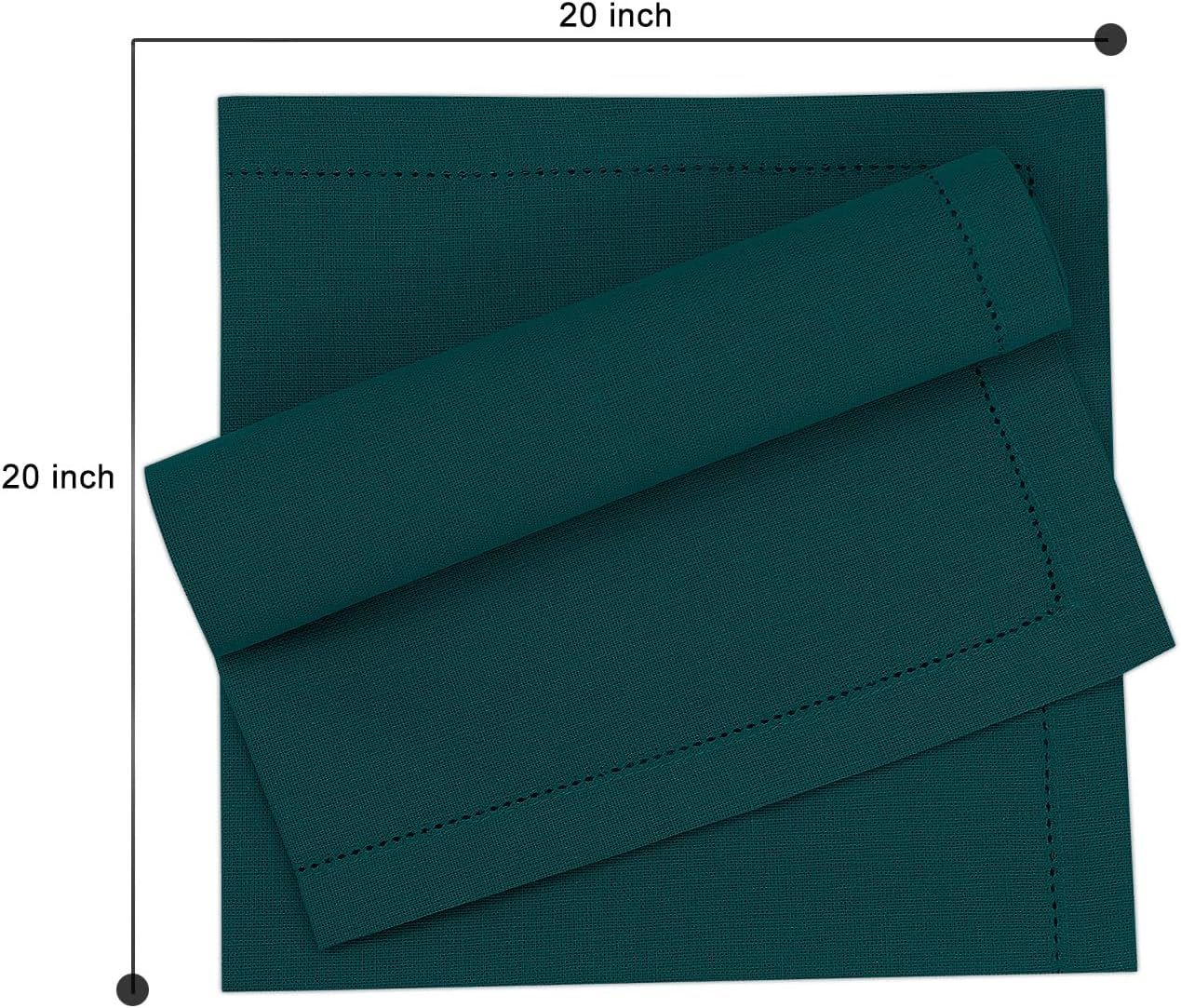 Ruvanti Premium Linen Napkins Set of 12-20x20 Inch, Classic Hemstitch, Mitered Corner Cloth Napkins - Soft, Elegant Dinner Napkins Cloth Washable for Weddings, Parties, Everyday Use - Teal