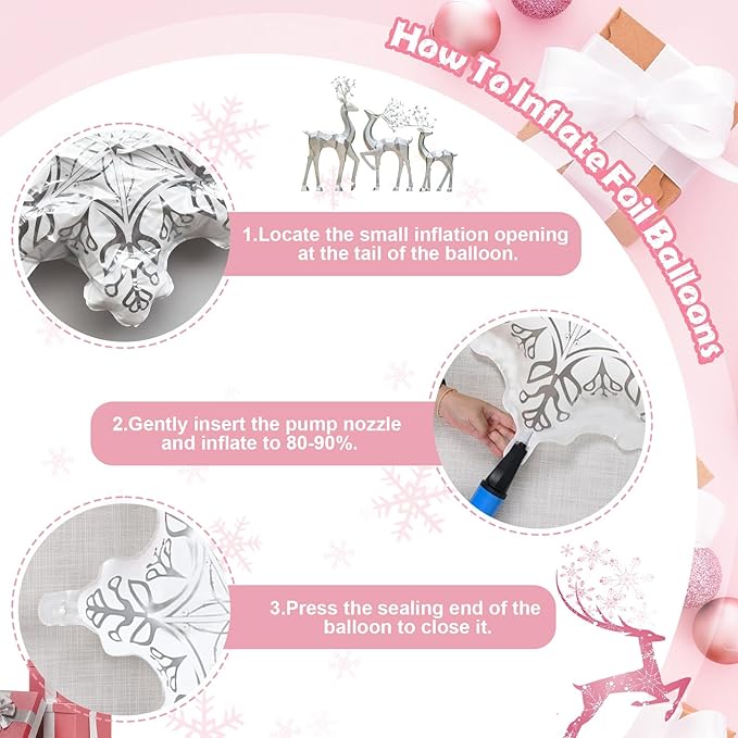 Pink Winter Wonderland Balloon Arch Garland Kit, Pink White Metallic Silver Balloons with Snowflake Star Foil Balloons for Winter Christmas Baby Its Cold Outside Baby Shower Birthday Party Decorations