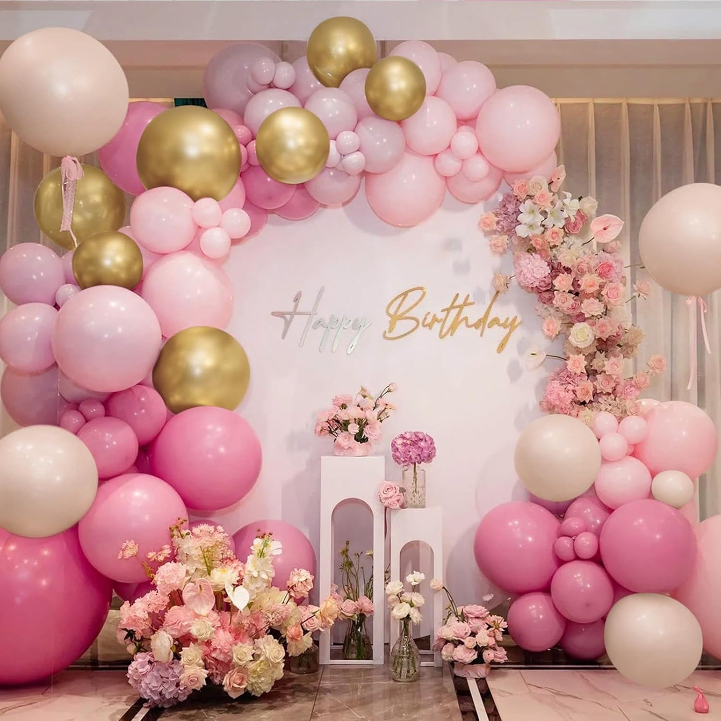 Dusty Blush Pink Nude Gold Balloon Arch Kit, 166Pcs Retro Pink Nude Metallic Gold and Macaron Light Pink Balloons for Bridal Baby Shower Girls Boho Birthday Wedding Decorations Supplies