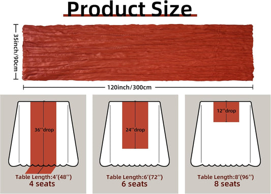 FEXIA Terracotta Cheesecloth Thanksgiving Table Runner 35x120 Inches Orange Red Rust Boho Gauze Christmas Table Runners Burnt for Wedding Decor Reception Bridal Shower Centerpiece