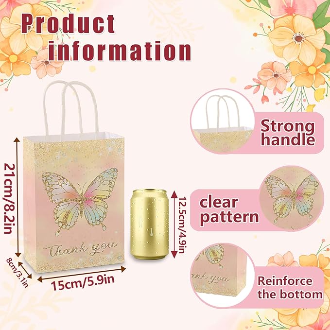 piqiya 24pcs Butterfly Birthday Goodie Bags,Party Favor Gift Bags,Colorful Gift Bag for Baby Shower, Wedding