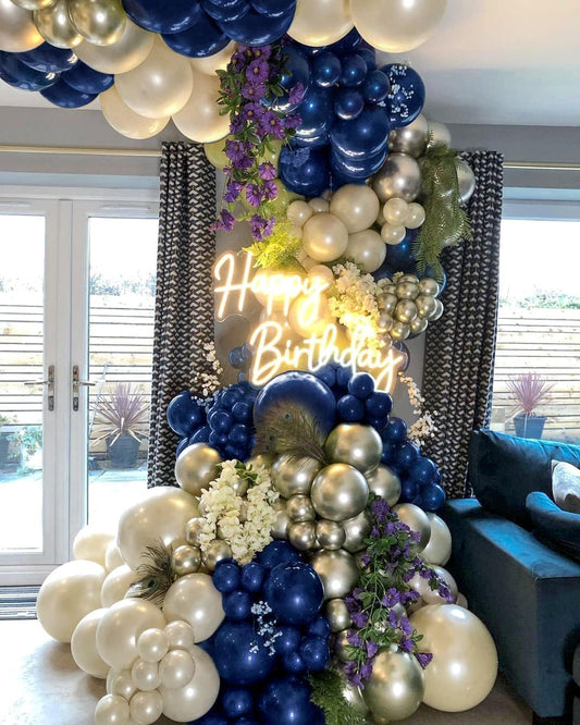 Navy Blue Balloon Garland Double Stuffed Pearl White Royal Blue Balloons Dark Navy Gold Balloon Arch Kit for Birthday Baby Shower Graduation Bridal Wedding New Year's Party Decor
