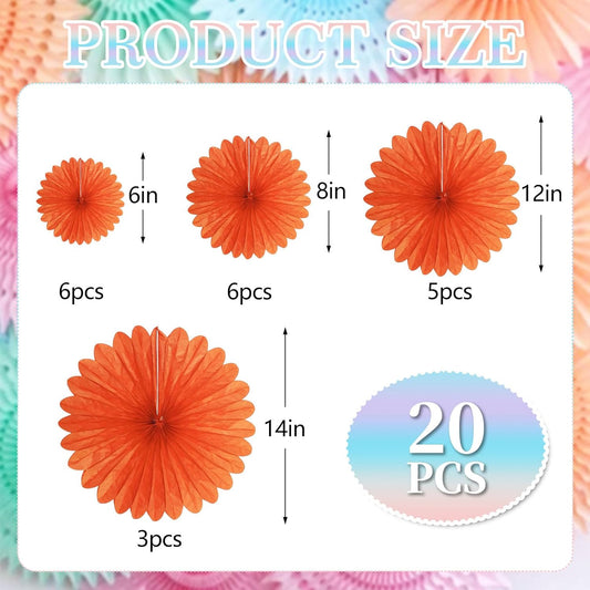 20 Pcs Orange Hanging Paper Fan, Round Paper Fans Decorations Set for Weddings, Birthdays, Engagement, Bridal Shower, Baby Shower Event, Graduation, Party Supplies Decor