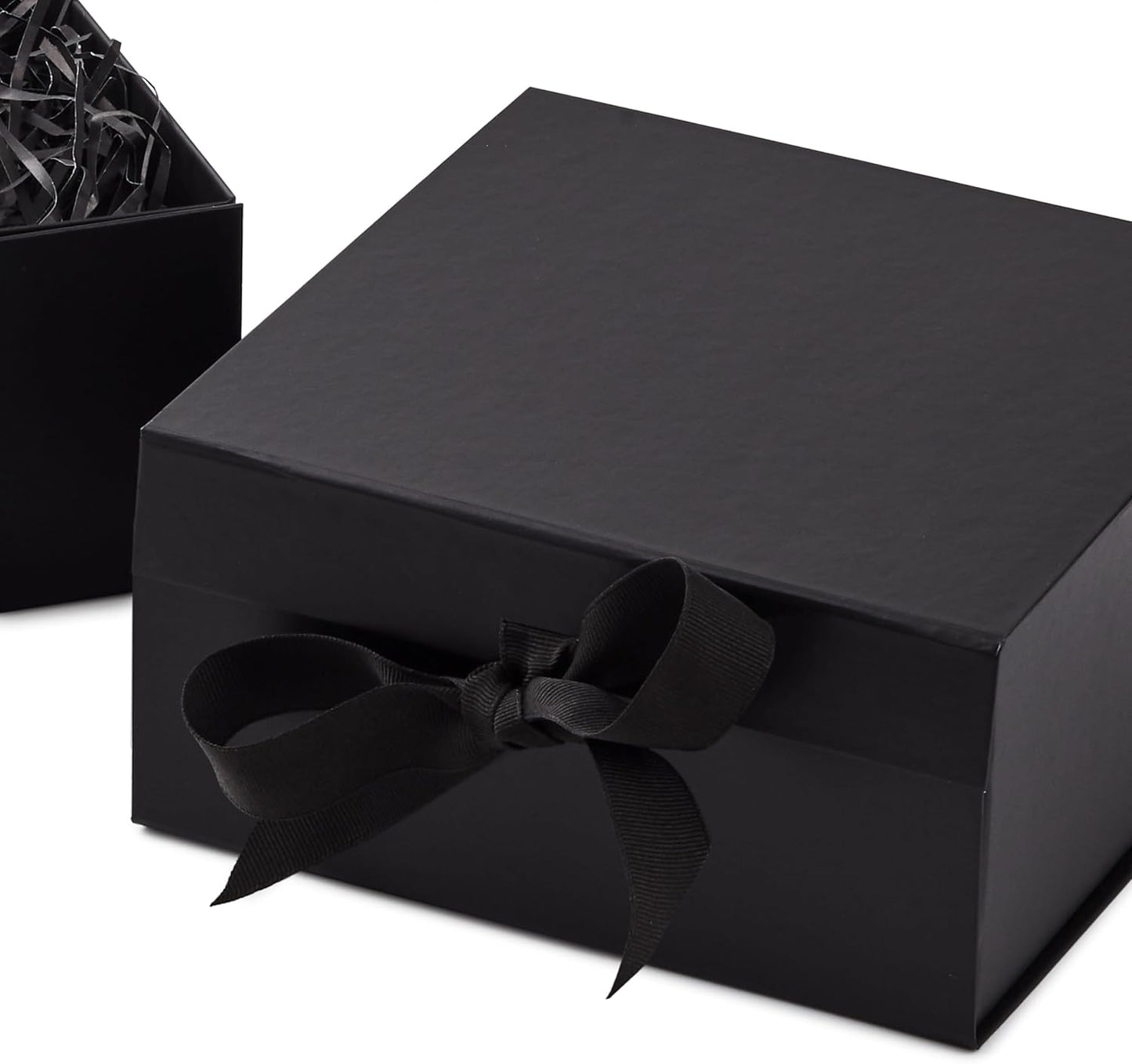 Hallmark Medium Gift Boxes with Bow and Shredded Paper Fill, Pack of 2 (Black 8 inch Box) for Weddings, Graduations, Birthdays, Father's Day, Groomsmen Gifts, All Occasion