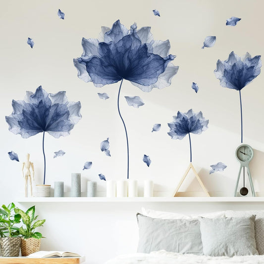 39.3'' x 32.6'' Huge Flower Petal Wall Decals Living Room Floral Wall Stickers Removable Peel and Stick Waterproof Wall Art Decor Stickers for Bedroom Bathroom Office (Navy)
