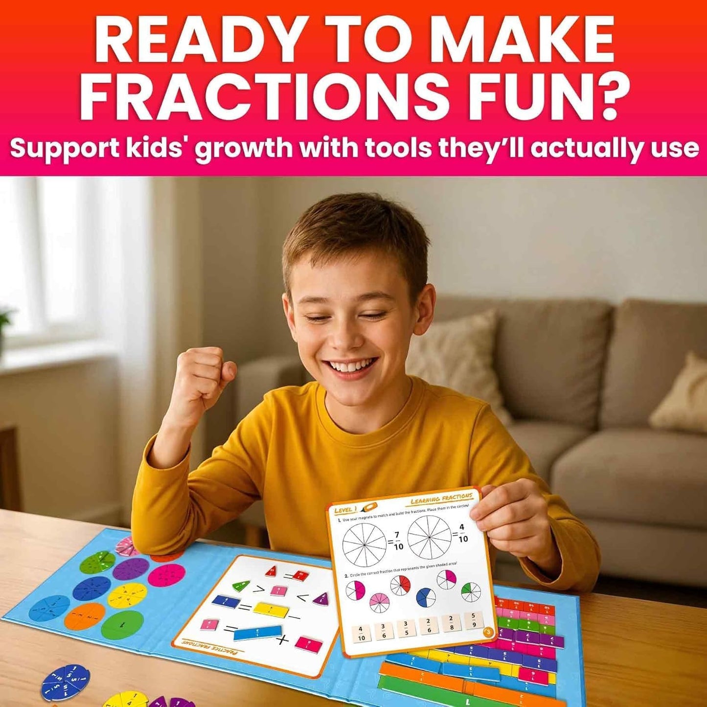 QUOKKA Magnetic Fractions Learning Set for Kids Ages 6-12 – Hands-On Math Games for Homeschooling, Classrooms & Travel – 110 Magnets, 12 Task Pages, Marker – Montessori Educational Toy Puzzles