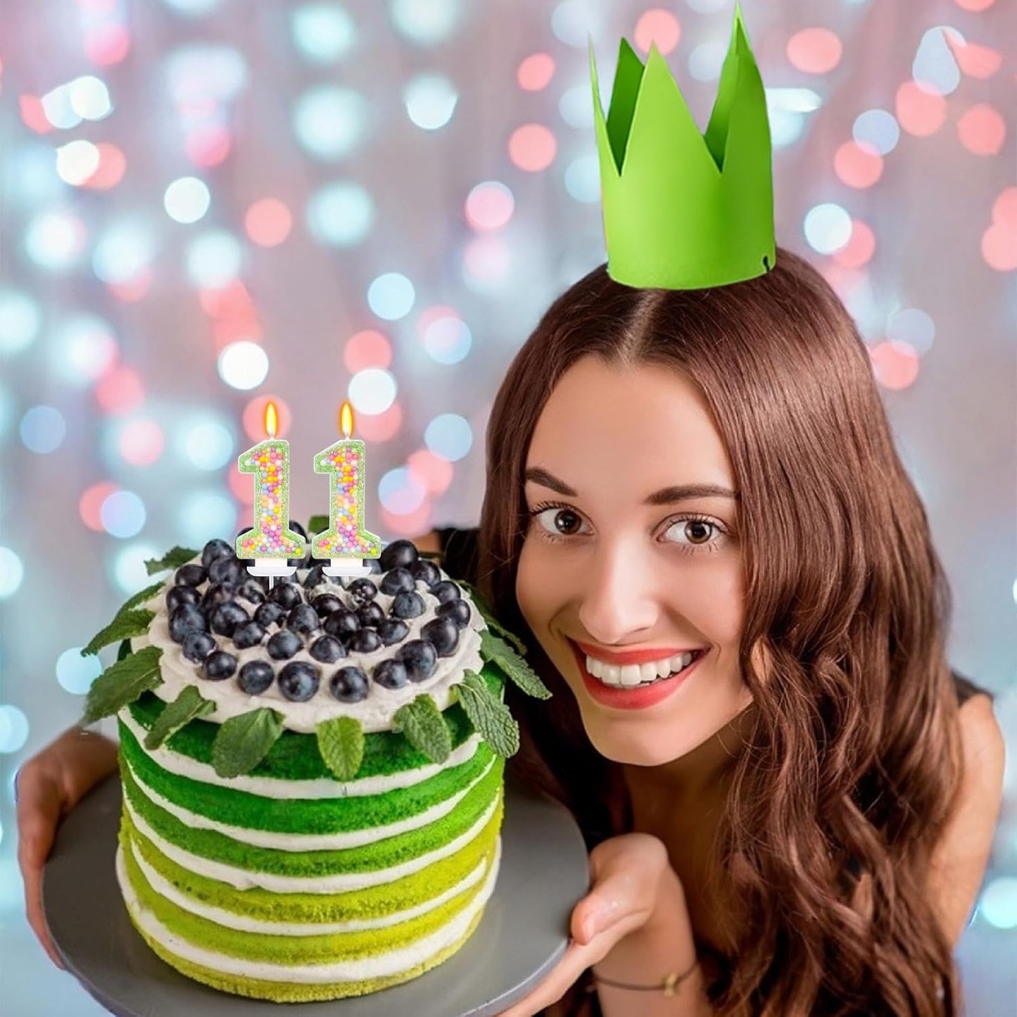 Green Birthday Candles - Number 11 Candle, Colorful Macaron Candles, 11 Birthday Decorations for Boys Girls, Green Cake Decorations, Theme Party Supplies