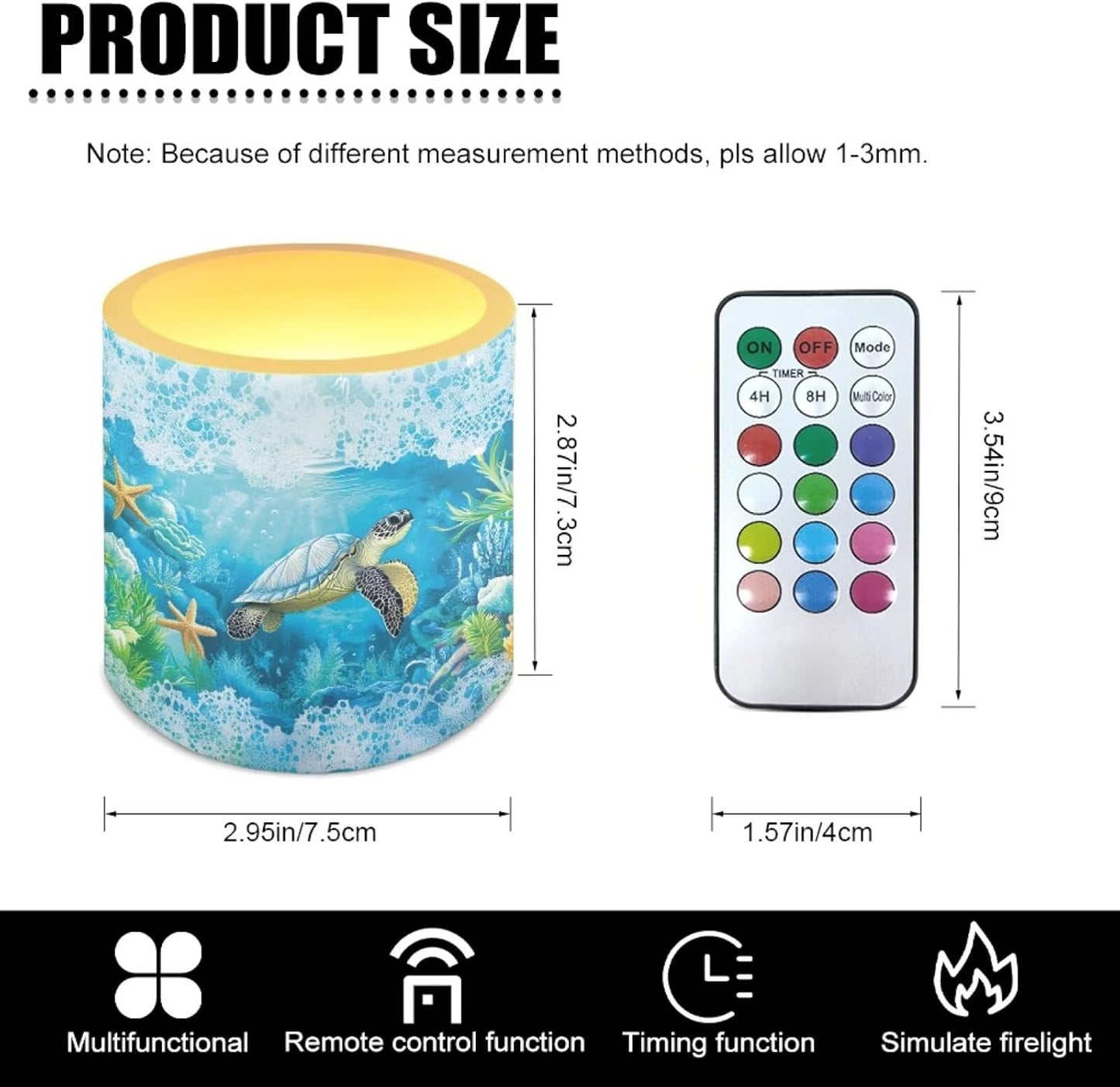 Poceacles 4 Piece Flameless LED Candles with Remote, Plastic Battery-Powered Candles with 12 Colors Changing Decorative Night Light for Home Holiday Decor, Sea Turtle Starfish Coral Blue Ocean