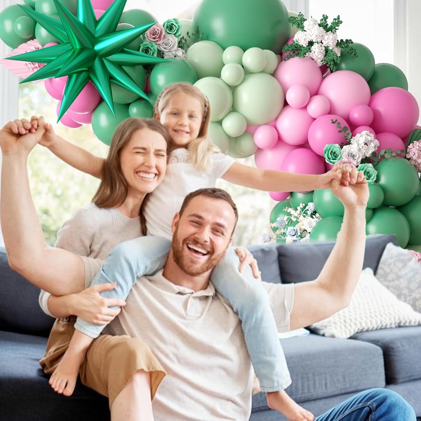 Pink and Green Balloon Arch Garland Kit, Green Pastel Pink Latex Balloons Party Balloons for Baby Shower Wedding Safari Birthday Summer Tropical Birthday Party Decorations