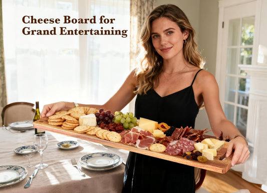 Large Charcuterie Board – Featuring Built-In Side Handles, 32" Acacia Wood Serving Board for Cheese, Meat & Appetizers – Extra Long Kitchen Platter for Gatherings, BBQ & Home Decor