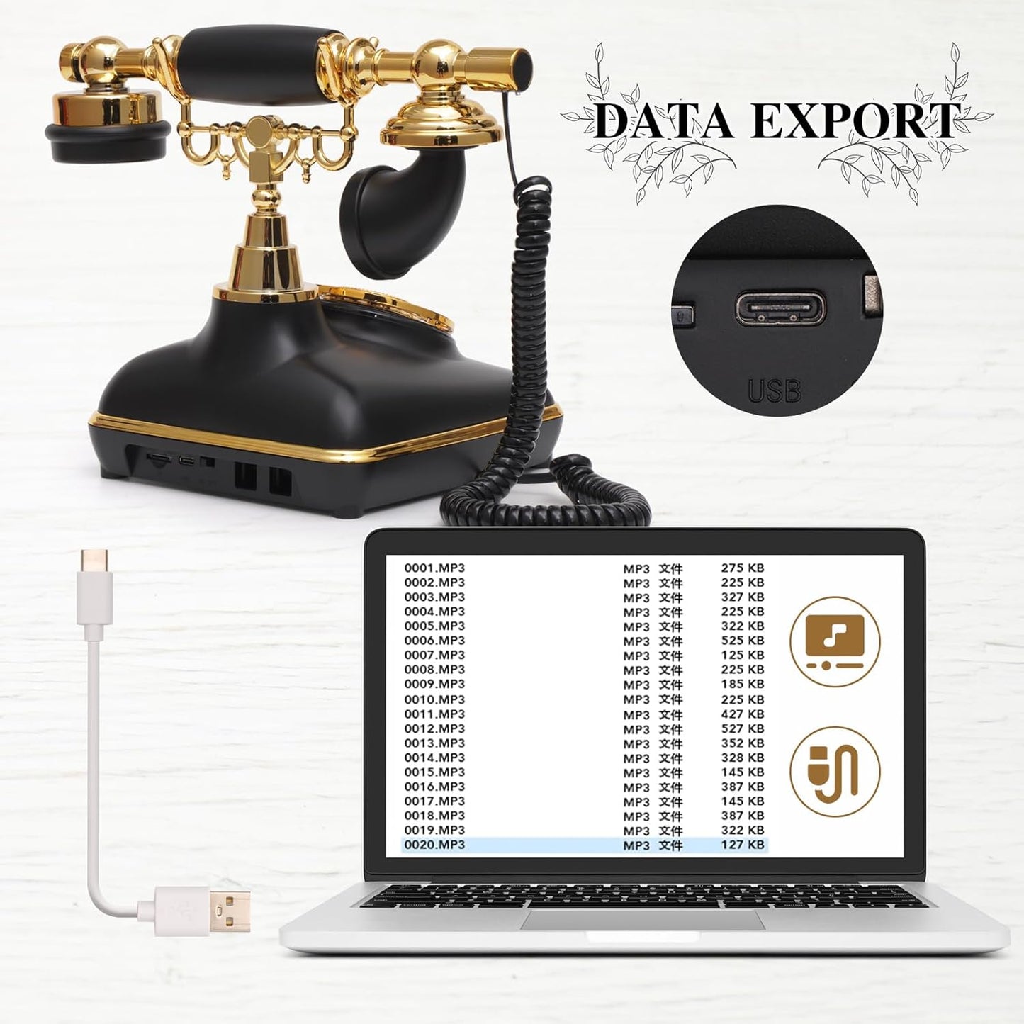 UKBW Audio Guest Book Wedding Phone, Audio Phone Guestbook, Record Audio Messages with Guestbook, Guestbook Alternative for Wedding, Birthday Party, Baby Shower, Anniversary, Engagement(Black)