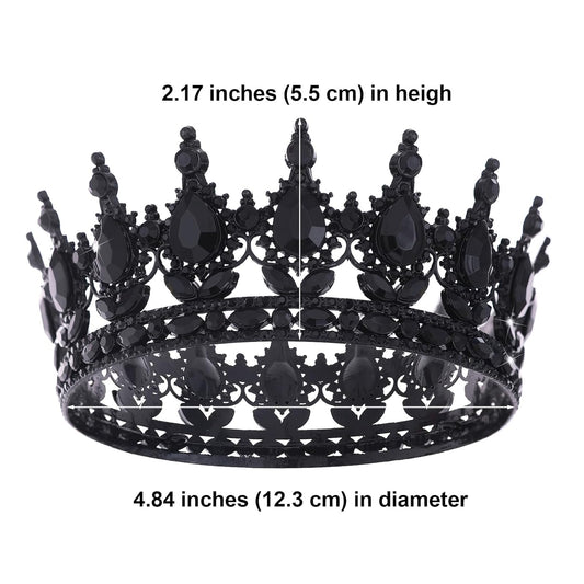 Black Queen Crown for Women Crystal Tiara for Girl Rhinestone Wedding Headband for Bride Hair Accessories for Costume Birthday Party Prom Gifts