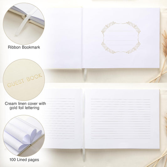Wedding Guest Book, Classic and Timeless Sign in Guest Book for Baby Shower, Bridal Shower, Wedding Reception - 100 Lined Pages- A Must Have for Your Special Event