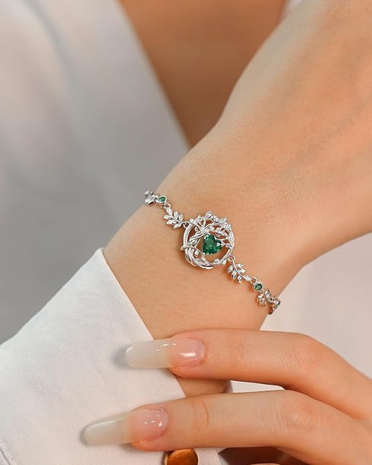 FANCIME Valentines Day Gift Tree of life Birthstone Bracelet for Women Sterling Silver Tree Jewelry Birthstone Charm Bracelet Gemstone Anniversary Birthday Gifts for Wife Mom Her