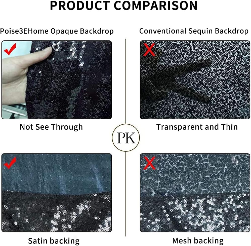 Poise3EHome 20Ft x 10Ft Black Sequin Backdrop, Glitter Thick Satin Sequin Background Drapes, Sequence Xmas Thanksgiving Backdrop for Wedding Party Holiday Festival Decor