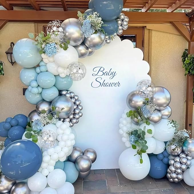 Dusty Blue White Silver Balloon Garland Arch Kit, 167Pcs Latex Balloons Different Sizes 15 12 10 5 inch for Baby Shower Gender Reveal Birthday Engagement Party Decorations