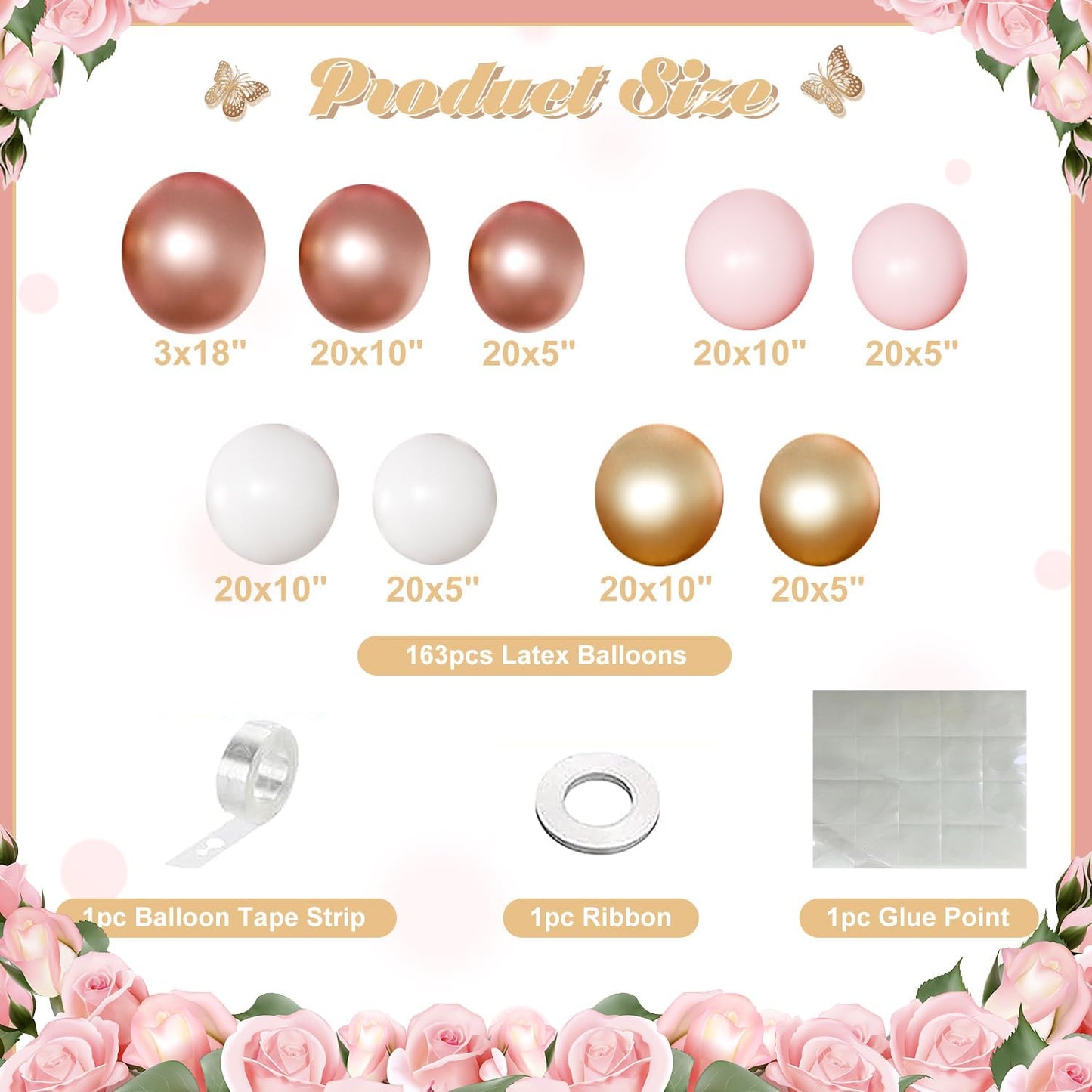 Rose Gold Pink Balloon Arch Kit 163 Pcs rose gold Balloon Garland Kit Include Rose Gold Pink White Balloons for Wedding Birthday Bridal Baby Shower Party Decorations