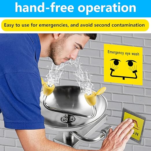 Eye Wash Station Emergency Wall-Mounted, OSHA Approved, 304 Stainless Steel Eye Wash Station, Portable First Aid Eyewash Station Eye Irrigation Sign & Enlarged Basin