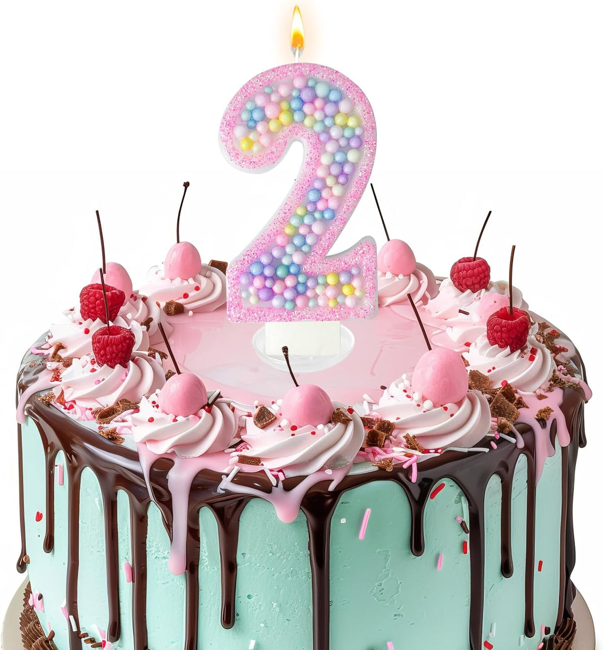 Zlongron Birthday Number Candles, Handmade Macaron 3D Flash Number 2 Candle, Suitable for Girls and Boys' Birthdays, Weddings, Anniversaries, Theme Party Cake Decorations