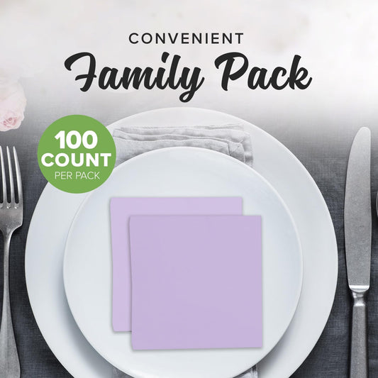 SimuLinen Lavender Beverage Napkin - Disposable and Absorbant - Party Napkin/Cocktail napkins - Pack of 100