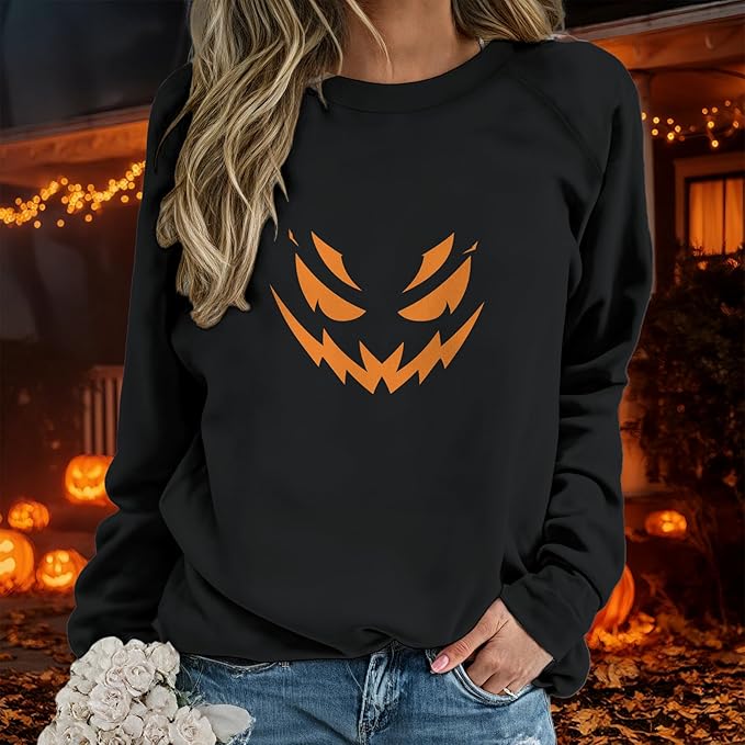 Sweatshirts for Women Graphic Print Casual Pullover Tops Long Sleeve Crewneck Halloween T Shirts