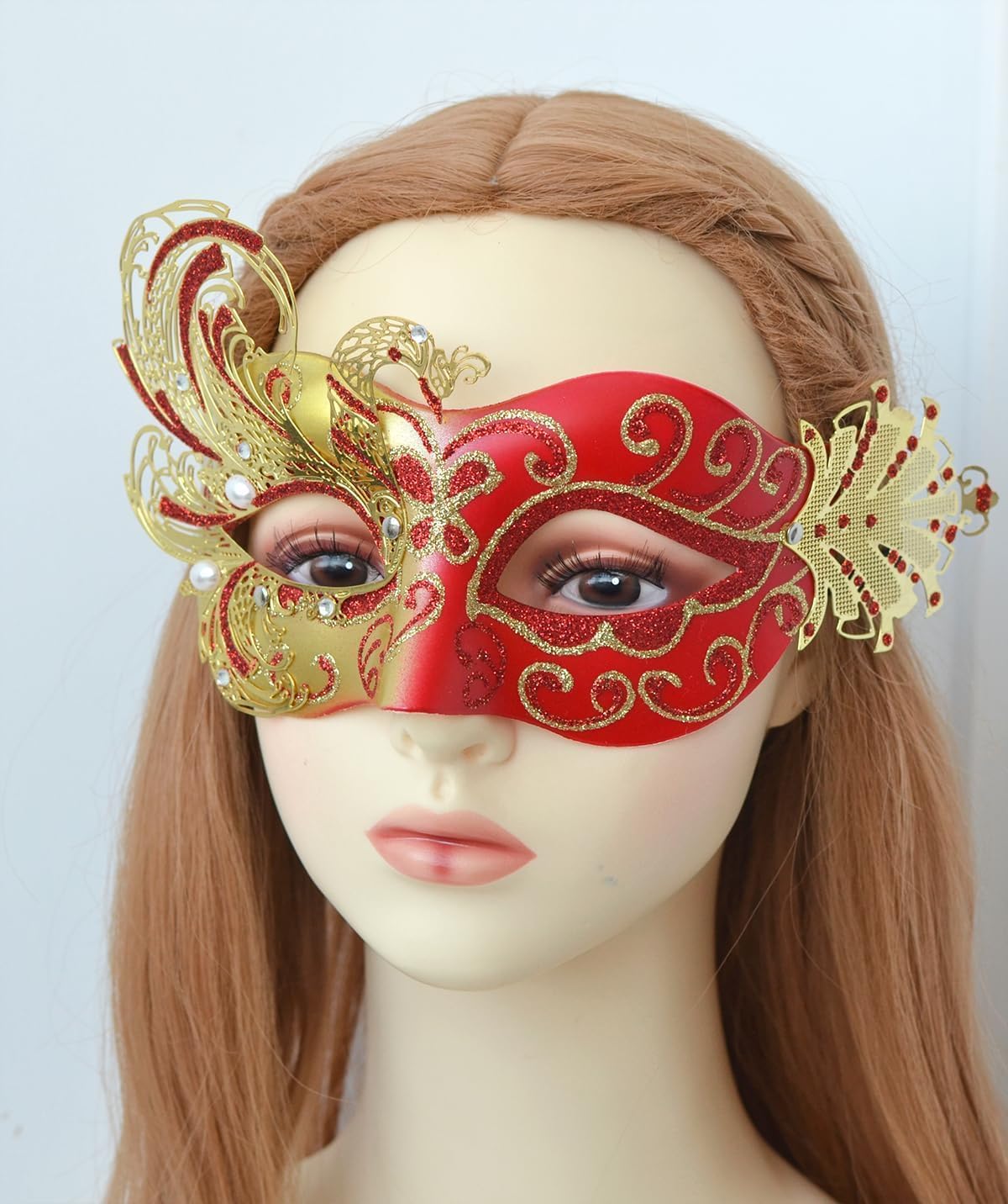2025 New Red Venetian Masquerade Mask for Women-Peacock Rhinestone Masquerade Party Mask- Mascarade Masks for Women Butterfly -Perfect for Mardi Gras, Halloween Parties, Costume Party, Carnivals