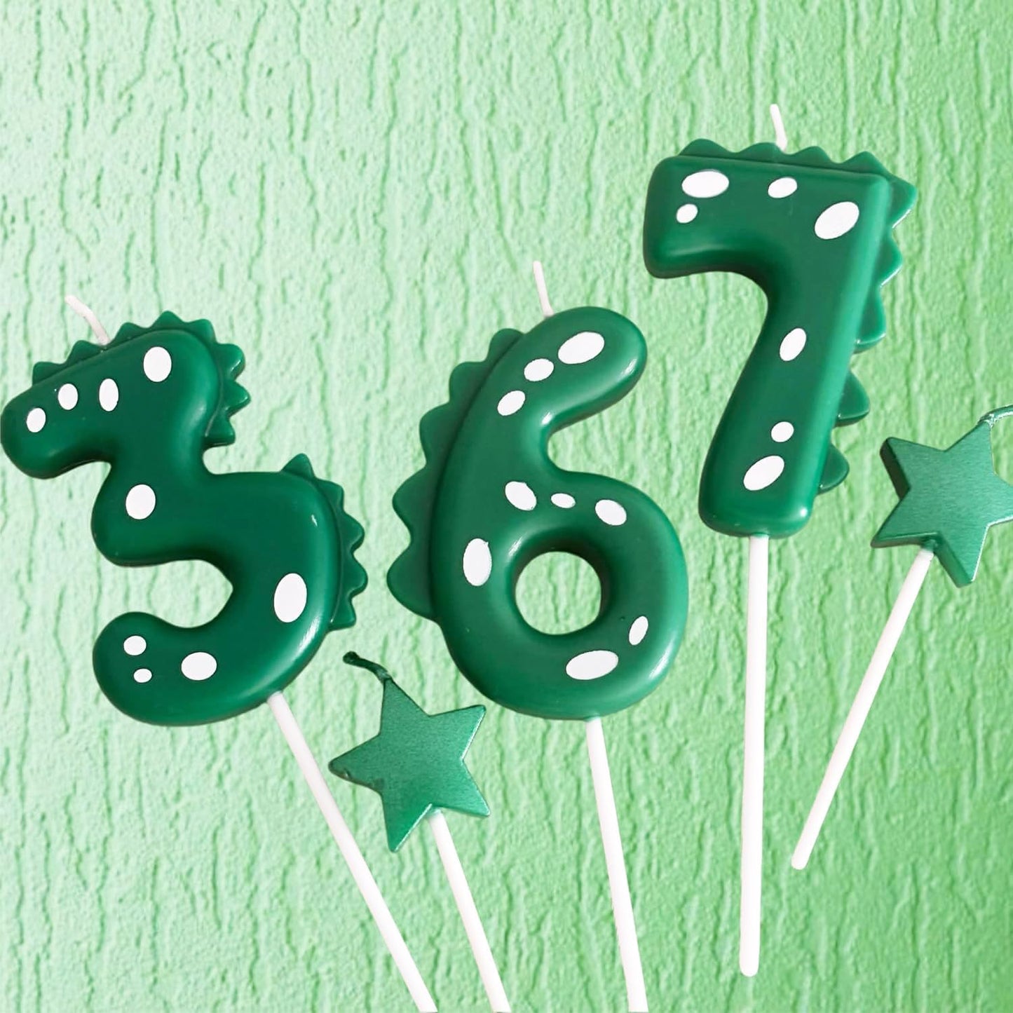 2.75 Inch Green Dinosaur Shaped 8 Number Birthday Candles and Star Birthday Candles,Suitable for Dinosaur Birthday Decorations & Themed Parties Celebration