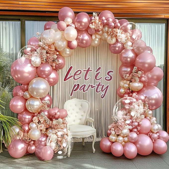 Pearl Pink Balloon Arch Double Stuffed Pearl Dusty Rose Pink Balloon Garland Kit Blush Balloons Different Size With Clear Balloons for Birthday Wedding Valentines Day Bridal Baby Shower Party Decor