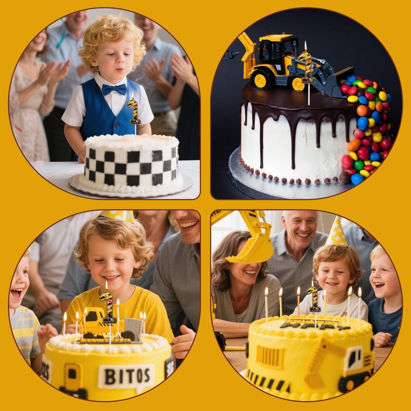 Construction Birthday Number Candles, Yellow & Black Striped Cake Topper Building Theme Party Decorations for Graduation Anniversary Celebration (Number 1)