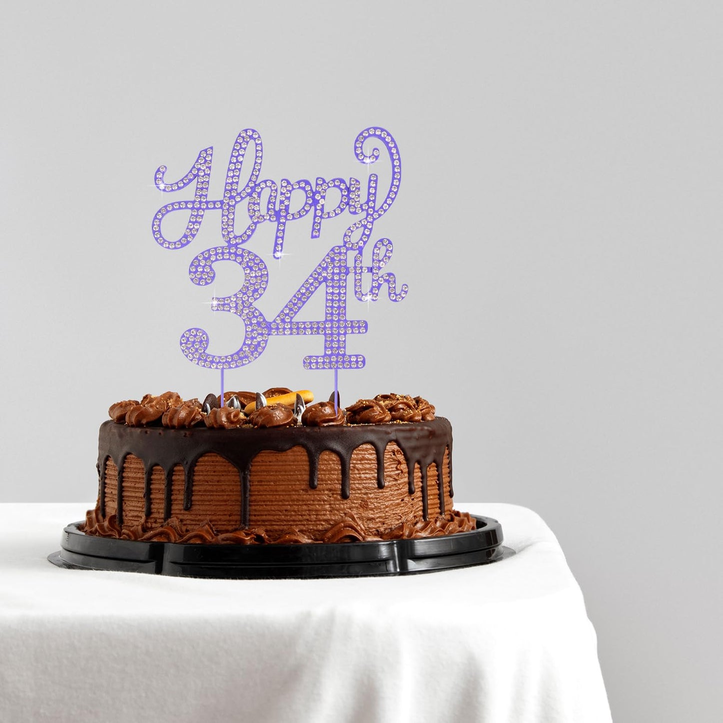 LASKYER Happy 34th Birthday Purple Rhinestone Cake Topper - 34th Birthday/Anniversary,Cheers to 34 Years Old Bday Party Metal Sparkly Centerpieces Decorations.