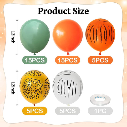 Safari Balloons, Jungle Animal Print Balloons 12 Inch, Tiger Leopard Zebra Print Jungle Safari Theme Olive Green Orange Balloon for Birthday Zoo Forest Animal Wild One Party Decorations Supplies