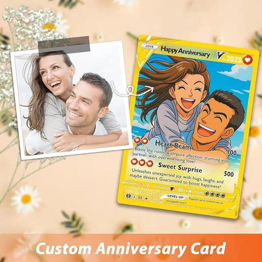 Personalized Anniversary Card from Cartoon Anime Couple Photo, Gifts for Couples Valentines Cards, Romantic Card Gift for Boyfriend Girlfriend, Couple Keepsakes, Valentine’s Day Anniversary 3