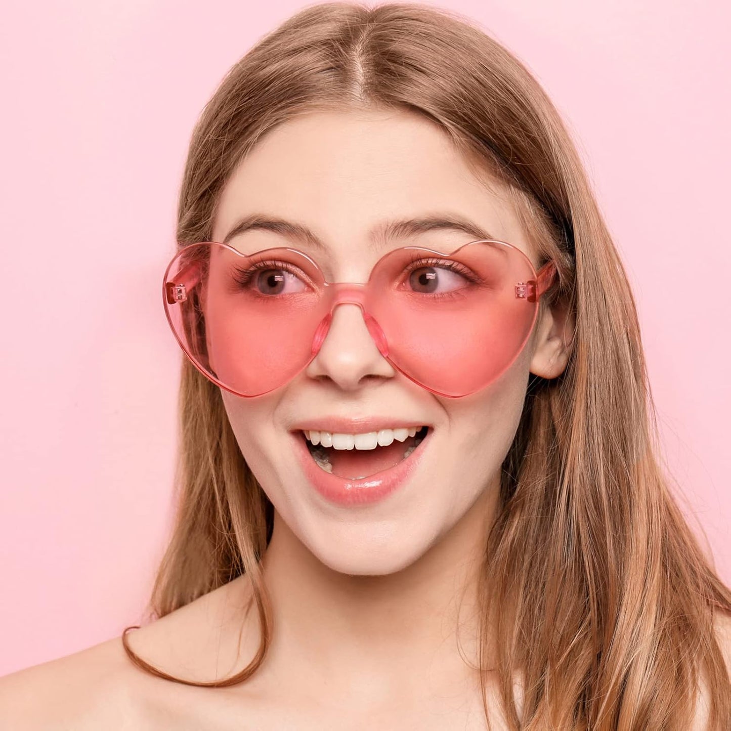 18 Heart Shape Rimless Sunglasses Transparent Candy Color Party Glasses Colored Eyewear for Women