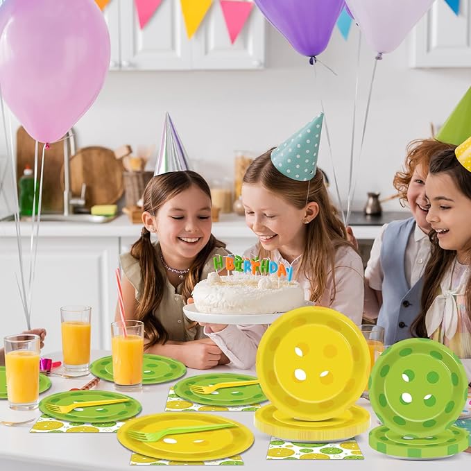 OBUSATT 96Pcs Pickleball Party Decorations Pickleball Birthday Party Plates and Napkins Supplies Disposable Dessert Tableware for Pickle Ball Birthday Baby Shower Serve 24, colourful
