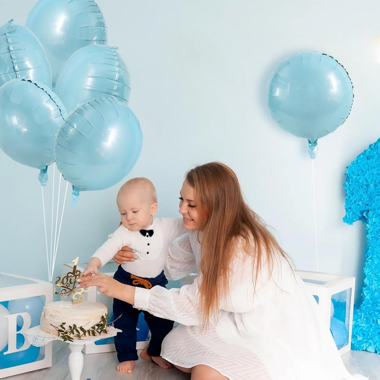 TONIFUL 30Pcs 18 Inch Large Light Blue Round Shape Foil Balloons Big Light Blue Circle Helium Mylar Ballons for Birthday Wedding Baby Shower Anniversary Engagement Party Decor Supplies