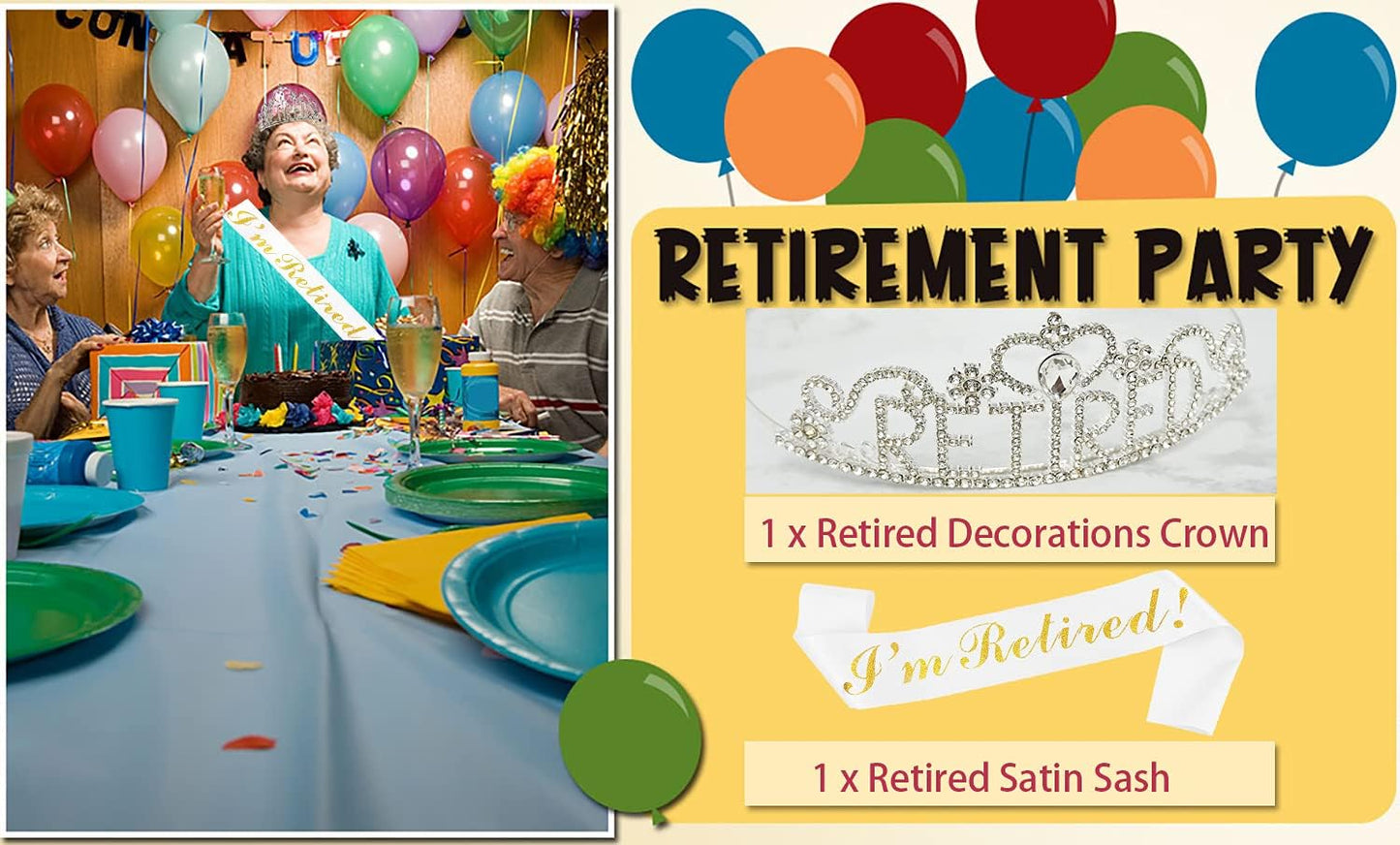 JETKONG Retirement Party Decorations Retired Tiara/Crown, Retired Sash for Women Retirement Gifts, Retirement Party Supplies, Gifts, Favors (Silver)