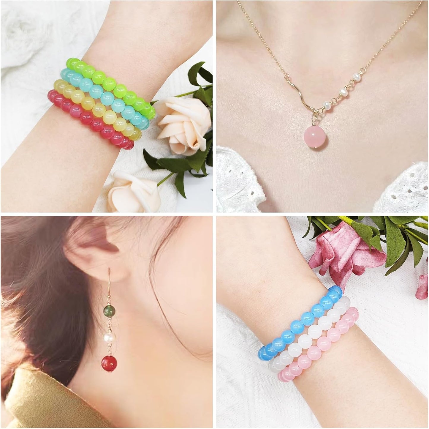 Dayify 1500 Pcs 8mm Glass Beads Bracelet Making Kit, 24 Colors Crystal Beads for Jewelry Making, Round Glass Beads with Charms for Bracelets and DIY Crafts