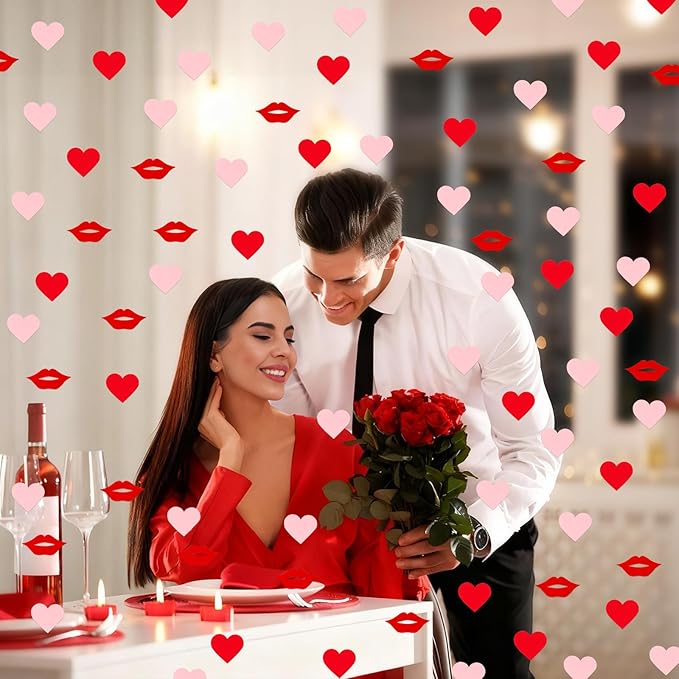 200 Pcs Red Lips and Pink Hearts Confetti Mix - Valentine's Day Confetti for Parties, Romantic Wedding Decor, Table Scatter, Anniversary & Proposal Decorations