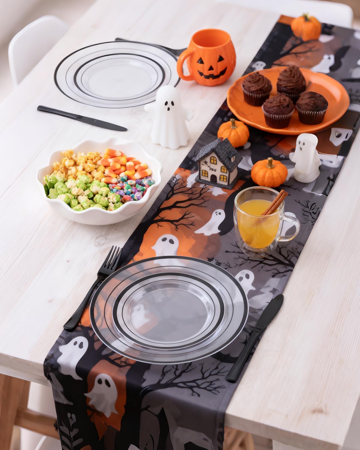 Goodluck 175 Piece Black Plastic Plates, Clear Plastic Silverware Disposable Plates Set, Include 50Plates, 25Pack Pre Rolled Napkins with Silverware, 25Cups for Party, Wedding, Graduation