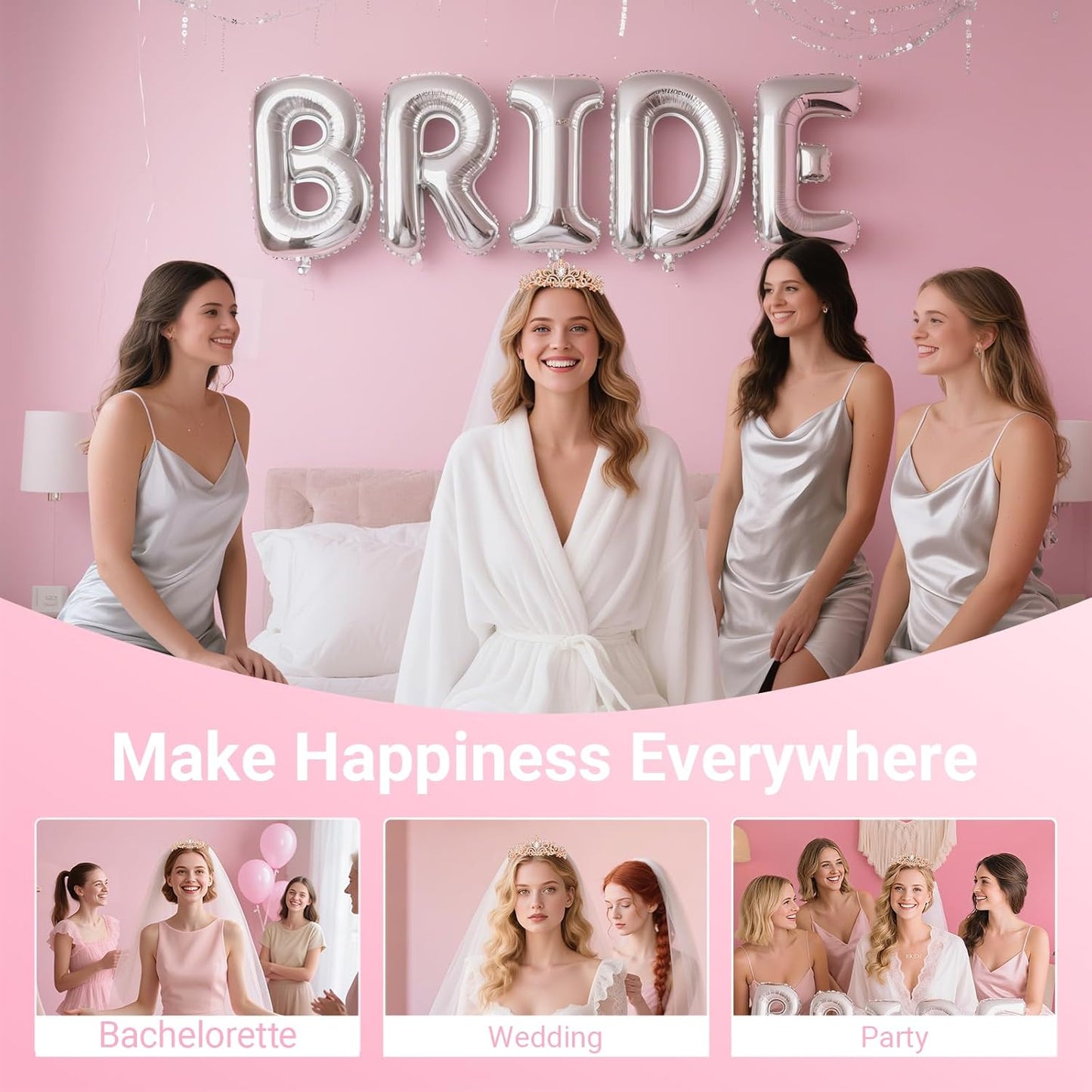 3Pcs Bride to Be Crown with Sash and Veil for Bachelorette Party Decorations, Bridal Shower Accessories for Gift, Favors